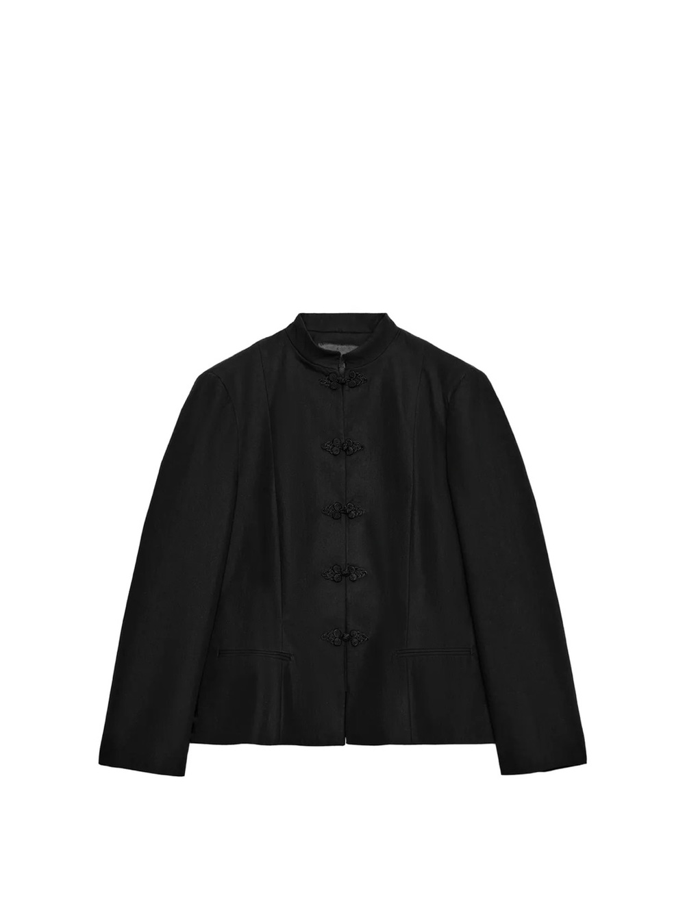 Zara Black Mandarin Collar Blazer with Frog Closures